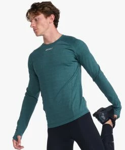 2XU - Ignition Base Layer Long Sleeve - Men's - Deep Jade Marle/Silver Reflective -comfyballs-shop MR6827a DJM SRF 07 55221.1666697458