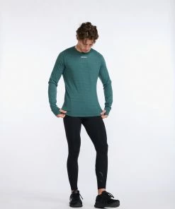 2XU - Ignition Base Layer Long Sleeve - Men's - Deep Jade Marle/Silver Reflective -comfyballs-shop MR6827a DJM SRF 17 27060.1666697458