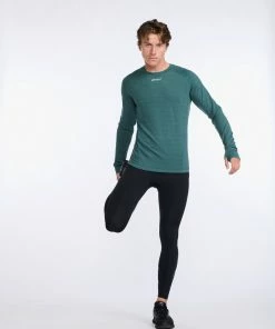 2XU - Ignition Base Layer Long Sleeve - Men's - Deep Jade Marle/Silver Reflective -comfyballs-shop MR6827a DJM SRF 20 08194.1666697458