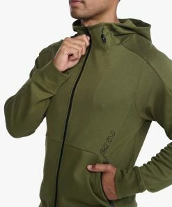 2XU - Commute Full Zip Hoodie - Men's - Winter Moss/Black -comfyballs-shop MR6882a WMO BLK 29 1 73510.1666697067