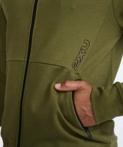 2XU - Commute Full Zip Hoodie - Men's - Winter Moss/Black -comfyballs-shop MR6882a WMO BLK 30 1 84981.1666697068