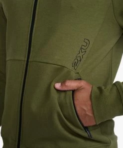 2XU - Commute Full Zip Hoodie - Men's - Winter Moss/Black -comfyballs-shop MR6882a WMO BLK 30 54049.1666697068
