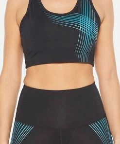 2XU - ACTIVE Women's Medium Impact Crop Top - Black/Teal Chrome Lines